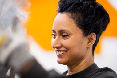 The artist Rana Begum at work in her London studio.