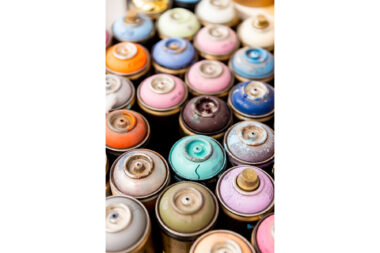 Spray cans in the studio of Rana Begum.