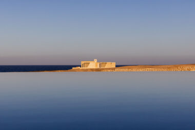 Evening view over water of The Breathing Beach House in Marsa Alam, Egypt.