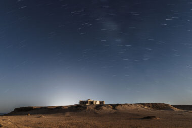 The Breathing Beach House in Marsa Alam, Egypt with star trails produced by a long exposure.