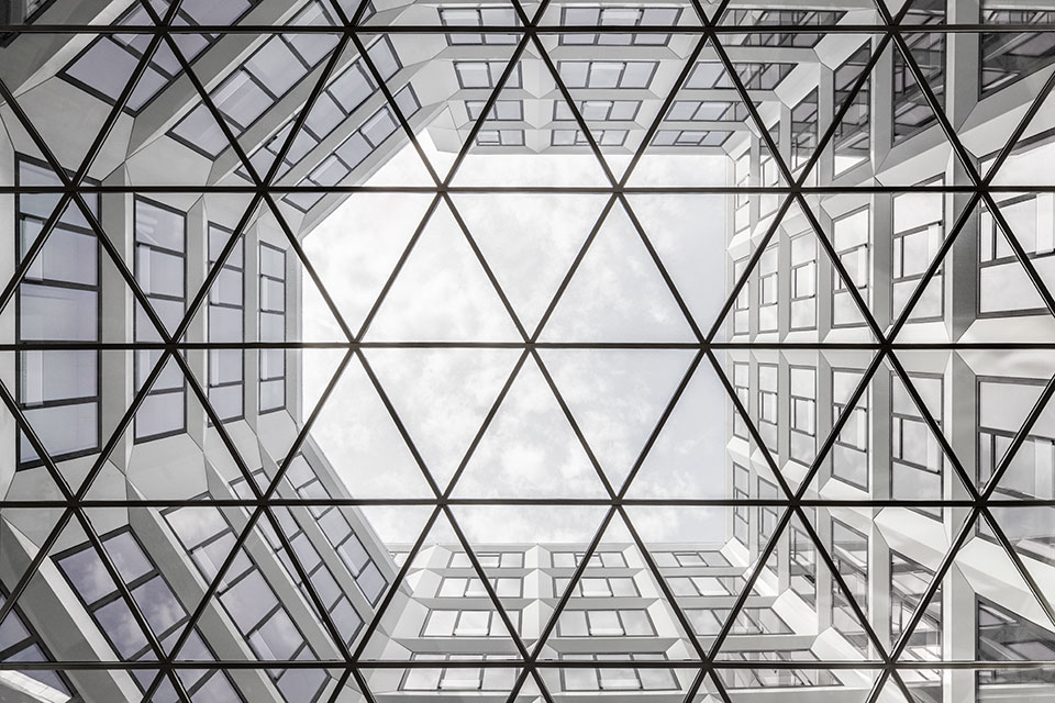 Corporate Architectural Photography in Paris by Richard Boll. Looking up through a skylight.