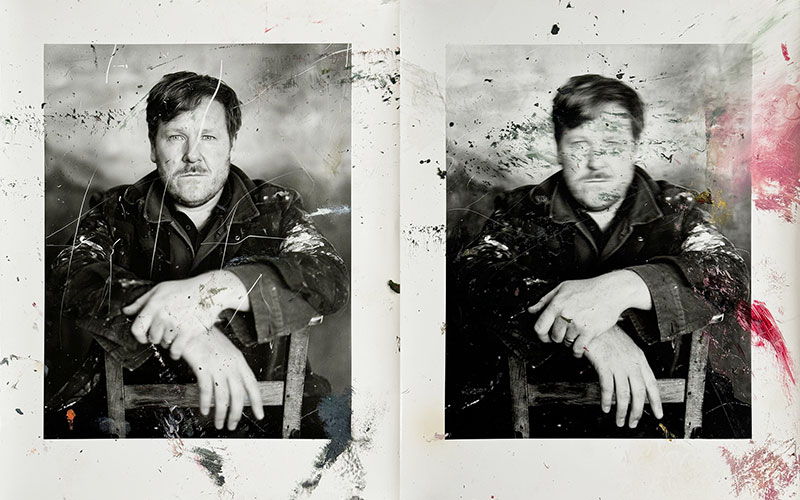 A diptych of portraits of the painter Jake Wood-Evans by the photographer Richard Boll