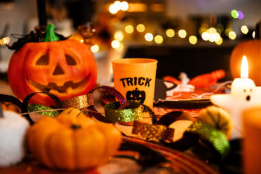 Detail photograph of a table prepared for Halloween.