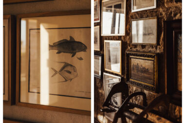 Two images of pictures on the wall from the Wadi Sabarah Lodge in Marsa Alam, Egypt.